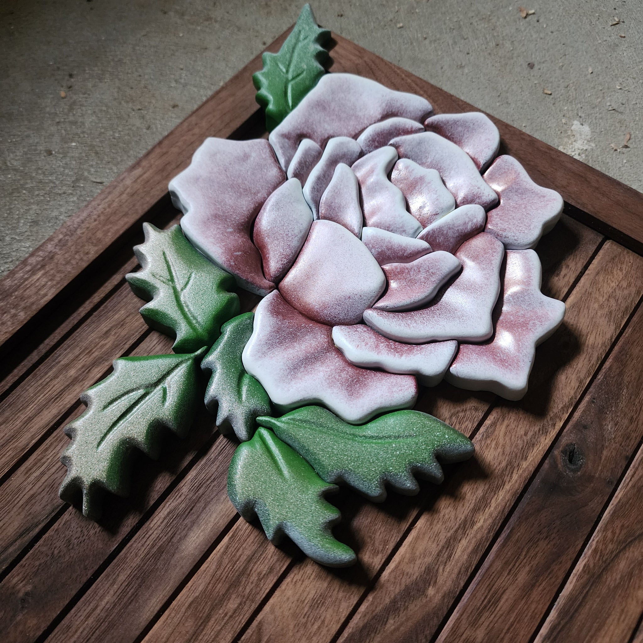 Roseページ　モルタルプレート３点 3D Rose Painting Decorative Plaster Textured Artwork Handmade Bas