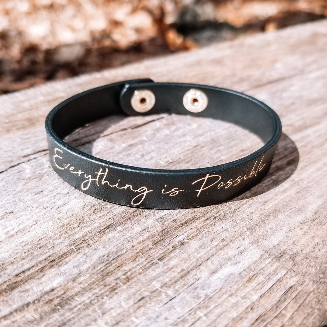 Black Everything Is Possible Leather Bracelet